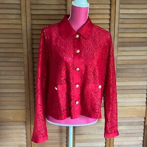 J Crew Red Lace Lady Jacket shirt with camisole size L NWT
